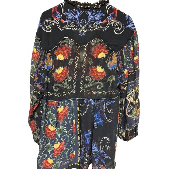 Farm Rio Arabesque Scarves Women's Mini Dress Long Sleeve Viscose Small Boho - Picture 7 of 13